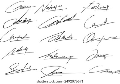 signature doodle, Hand written signature. Collection of vector signatures fictitious Autograph. Signature for convention. Signature document.eps8