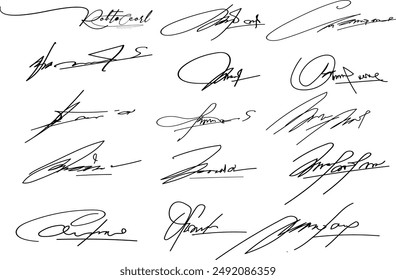 signature doodle, Hand written signature. Collection of vector signatures fictitious Autograph. Vector illustration set of hand drawn name imprint.eps8