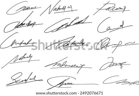 signature doodle, Hand written signature. Collection of vector signatures fictitious Autograph. Signature for convention. Signature document.eps8