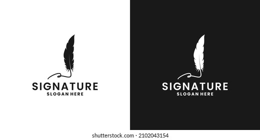 signature feather pen logo design with silhouette