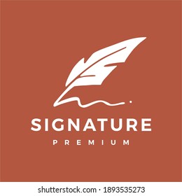 signature feather pen logo vector icon illustration