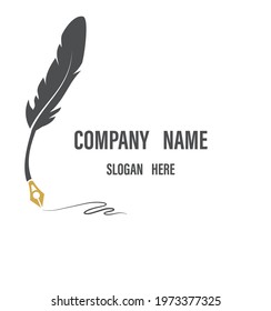 signature feather pen logo vector icon illustration. Gold pen logo.