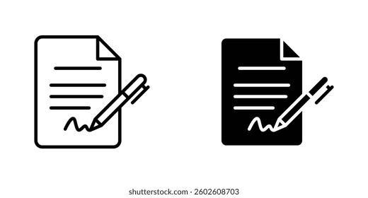 signature file flat Icons in line outline and flat solid style on white background
