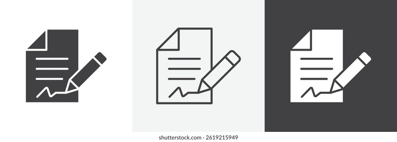 Conjunto de iconos de vectores planos y de línea de archivo de firma