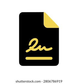 Signature File Icon Containing signed document, approval, authorization, and paperwork. Solid icon