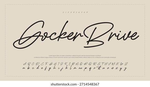 signature Font Calligraphy Logotype Script Brush Tipo de letra Letras de fuentes escritas a mano. Ilustración vectorial