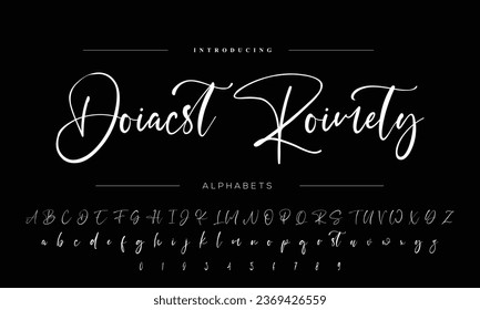  signature font isolated on grey background. brus style alphabet. Vector logo letters.