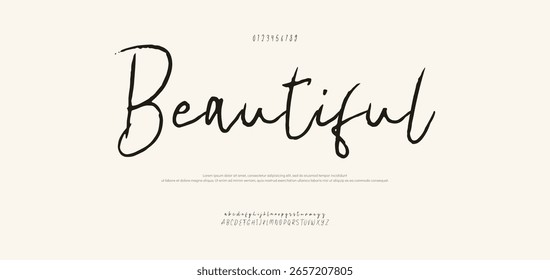 Signature Font Uppercase Lowercase and Number. Calligraphy Logotype Script Brush Font Type Font lettering handwritten. vector illustration 
