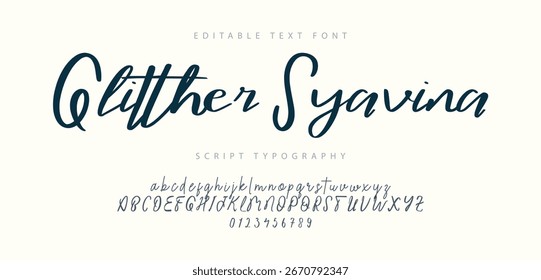 Fonte Da Assinatura Letra Maiúscula Minúscula E Número. Script Fonte Caligrafia Logotipo elegante Tipo de Fonte Letras de fonte manuscritas. ilustração vetorial  
