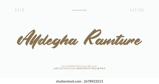 Fonte da assinatura Letra maiúscula minúscula e numérica.Script Fonte Caligrafia Tipo de logotipo elegante Tipo de fonte Letras de fonte manuscritas. ilustração vetorial