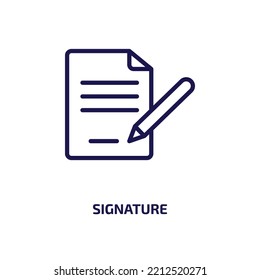 signature icon from cryptocurrency collection. Thin linear signature, business, agreement outline icon isolated on white background. Line vector signature sign, symbol for web and mobile