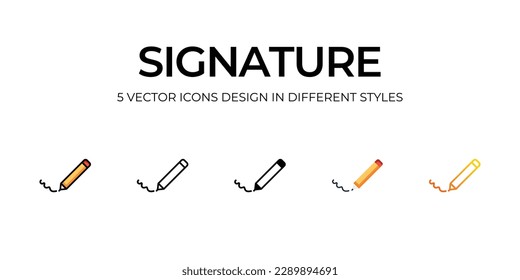 Signature Icon Design in Five style with Editable Stroke. Line, Solid, Flat Line, Duo Tone Color, and Color Gradient Line. Suitable for Web Page, Mobile App, UI, UX and GUI design.