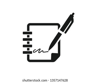 signature icon with pen and paper, content writing icon 