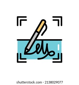 Signature identification olor line icon. ID and verifying person