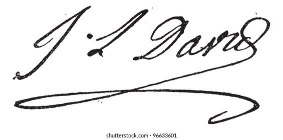 Signature of Jacques-Louis David (1748-1825), vintage engraved illustration. Dictionary of words and things - Larive and Fleury - 1895.