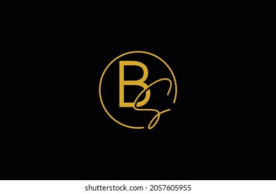 Signature Letter BS logo in circle with script font S, Alphabet B and S logo in golden color