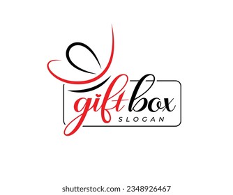 Signature Letter gift box initial handwriting vector logo design, gift logo design, gift box logo design