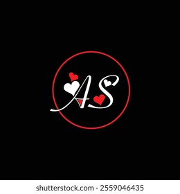 AS Signature Letter Love Logo with circle, Letter AS, AS Signature Logo Icon Vector Icon For Valentine