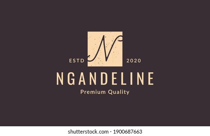 signature letter N square vintage logo symbol icon vector graphic design 