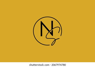 Signature Letter NS logo in circle with script font S, Alphabet B and S logo in golden color