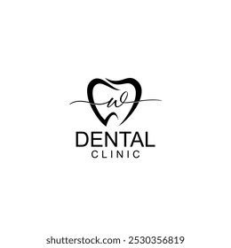 Logotipo dos dentes da carta de assinatura; logotipo moderno, único, simples e técnico do dente lettermark para dentista, ortodontia e marca de pasta de dente. Transmite serviços elegantes, decolados, estilosos e profissionais.