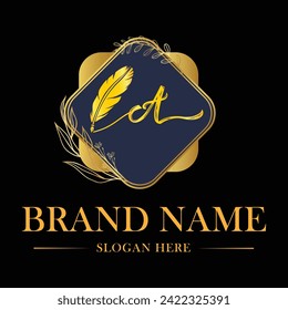 Signature logo design. letter A. Minimalist feather logo template.