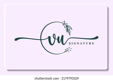 signature logo design vu initial isolated leaf and flower