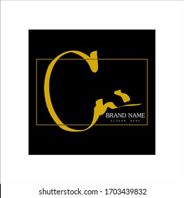 Signature logo, gold signature initial "C" with frame, brand and black background