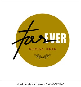 Signature logo, initial "forEVER" signature with golden circle and white background