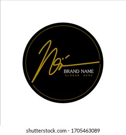 Signature logo, initial "N" signature with black circle frame, brand and white background