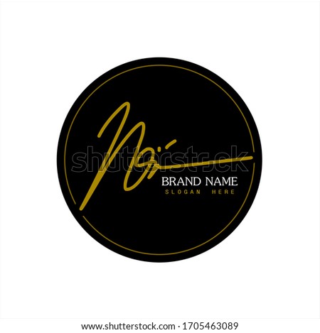 Signature logo, initial "N" signature with black circle frame, brand and white background