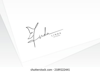 Signature logo vector template for the name "Linda" on white paper background