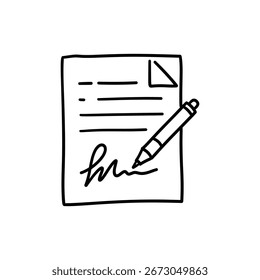 Signature on Payment Document Doodle Outline Icon