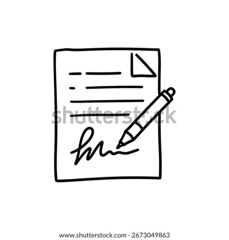 Signature on Payment Document Doodle Outline Icon