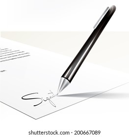 Signature and pen. Editable vector graphic.