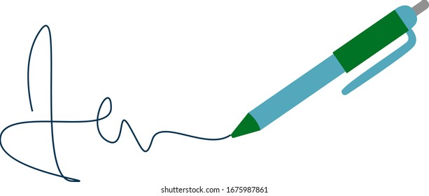 Signature with pen, illustration, vector on white background.