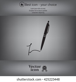 Signature and pen vector icon