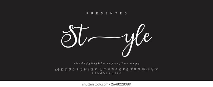 Fonte da letra do script de assinatura. Modelo de efeito de texto editável de assinatura manuscrita