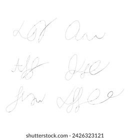 A signature set is a group of dummy contract signatures. Business autograph illustration. Samples of fake autographs.