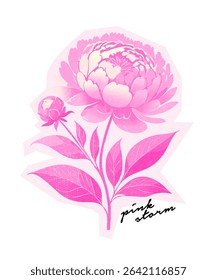 **Signature slogan peony in full neon pink with torn edges and newspaper texture — perfect for t-shirt or any design.**
