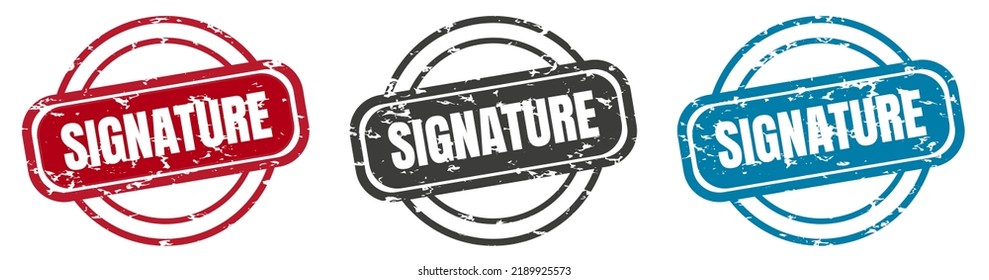 Signature stamp. signature round isolated sign. signature label set