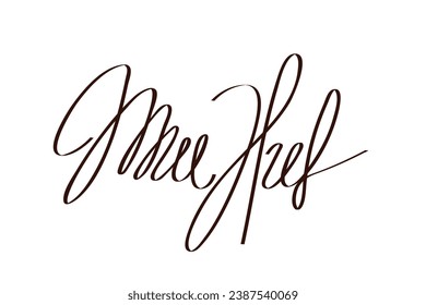 Signature Vector. hand drawn Autograph. Written black sign isolated on white background. Handwritten autograph. Handwriting scribble by pen. Writing sign sketch. Write scribbles line. Scrawl signature