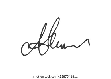 Signature Vector. hand drawn Autograph. Written black signature isolated on white background. Handwritten autograph. Handwriting Signature by pen. Writing sign sketch. Scrawl signature illustration.