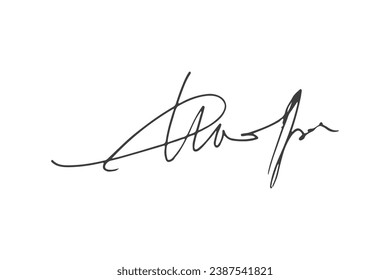 Signature Vector. hand drawn Autograph. Written black signature isolated on white background. Handwritten autograph. Handwriting Signature by pen. Writing sign sketch. Scrawl signature illustration.