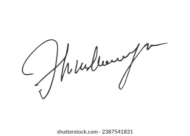 Signature Vector. hand drawn Autograph. Written black signature isolated on white background. Handwritten autograph. Handwriting Signature by pen. Writing sign sketch. Scrawl signature illustration.