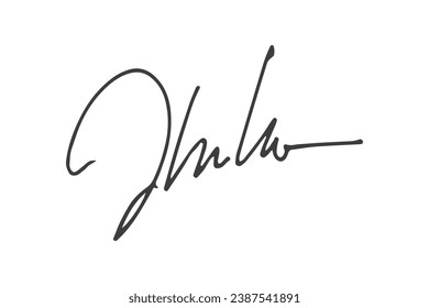 Signature Vector. hand drawn Autograph. Written black signature isolated on white background. Handwritten autograph. Handwriting Signature by pen. Writing sign sketch. Scrawl signature illustration.