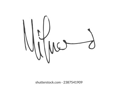 Signature Vector. hand drawn Autograph. Written black signature isolated on white background. Handwritten autograph. Handwriting Signature by pen. Writing sign sketch. Scrawl signature illustration.