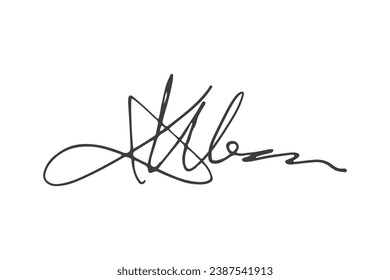 Vector de firma. Autografo dibujado a mano. Firma negra escrita aislada en fondo blanco. Autografo manuscrito. Firma de escritura a mano por lápiz. Escribiendo un esbozo de signo. Ilustración de firma de rastreo.