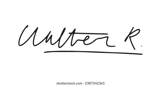 Signature-Vektorgrafik. handgezeichneter Autograph. Geschriebene schwarze Signatur einzeln auf weißem Hintergrund. Handgeschriebenes Autogramm. Handschrift Unterschrift mit Stift. Zeichenketten schreiben. Signaturgrafik mit Schärfe.