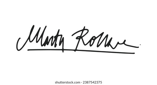 Signature Vector. hand drawn Autograph. Written black signature isolated on white background. Handwritten autograph. Handwriting Signature by pen. Writing sign sketch. Scrawl signature illustration.
